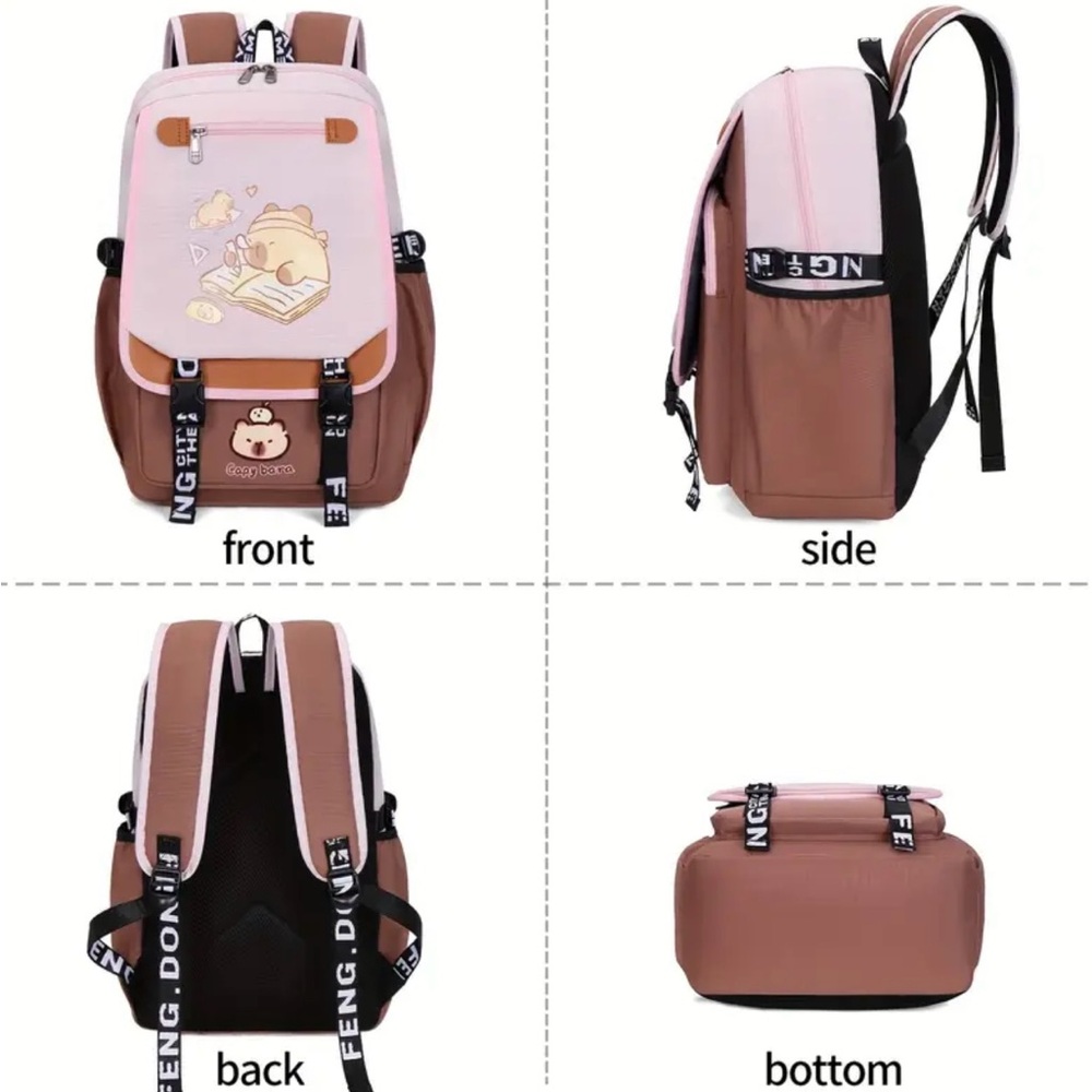 Capybara Versatile Backpack Adjustable Strap Travel Computer Bag Unisex, Pink - Picture 8 of 10